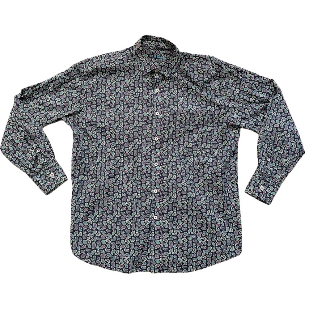 Alan Flusser Paisley Patterned Button Down Cotton Shirt Size Large
